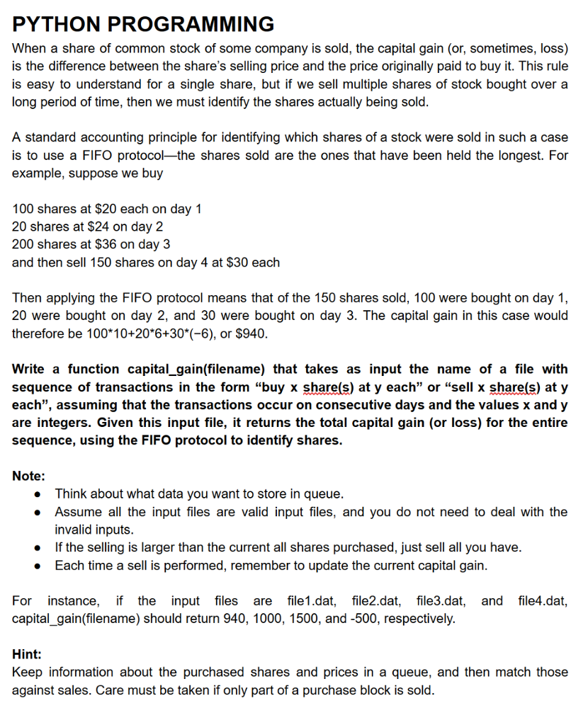  PYTHON PROGRAMMING When a share of common stock of some company