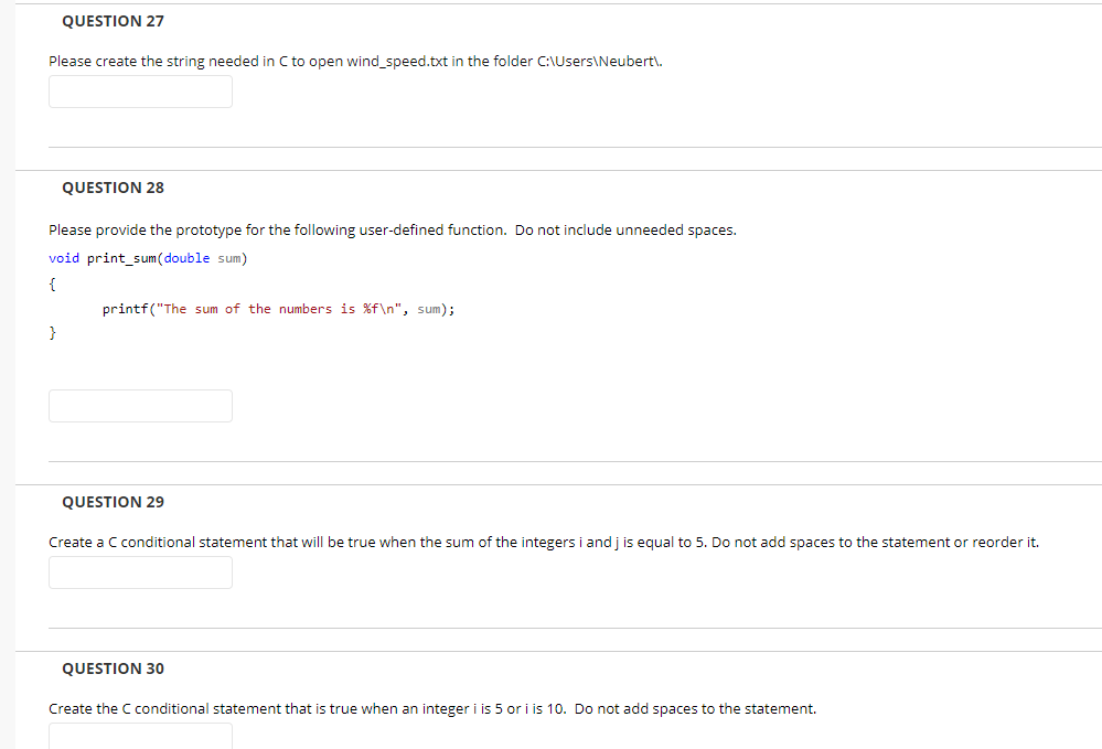  QUESTION 27 Please create the string needed in C to open