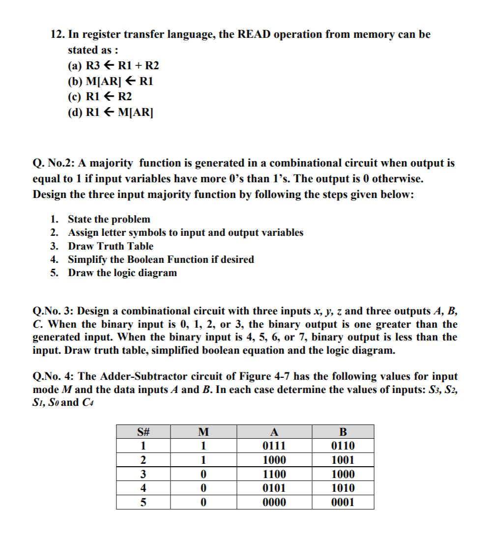  12. In register transfer language, the READ operation from memory can