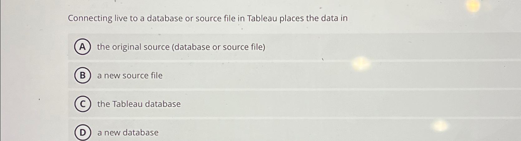  Connecting live to a database or source file in Tableau places