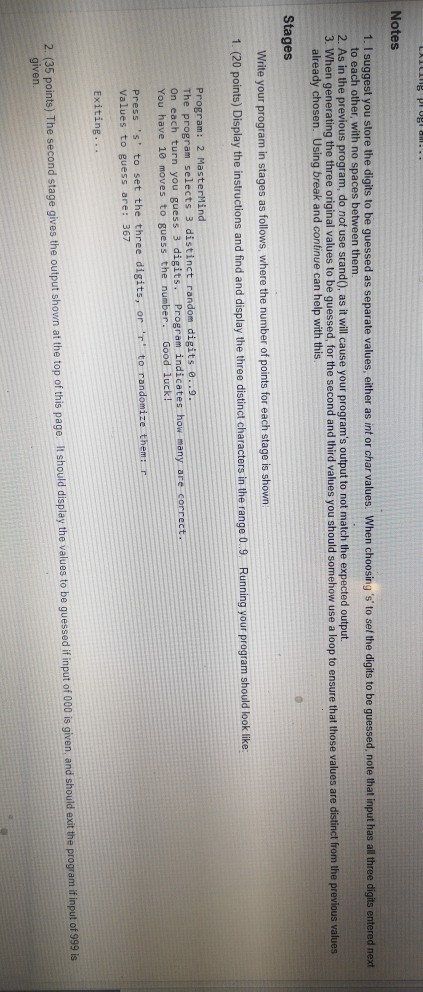 program should look like the following Program: 2 MasterMind The program selects