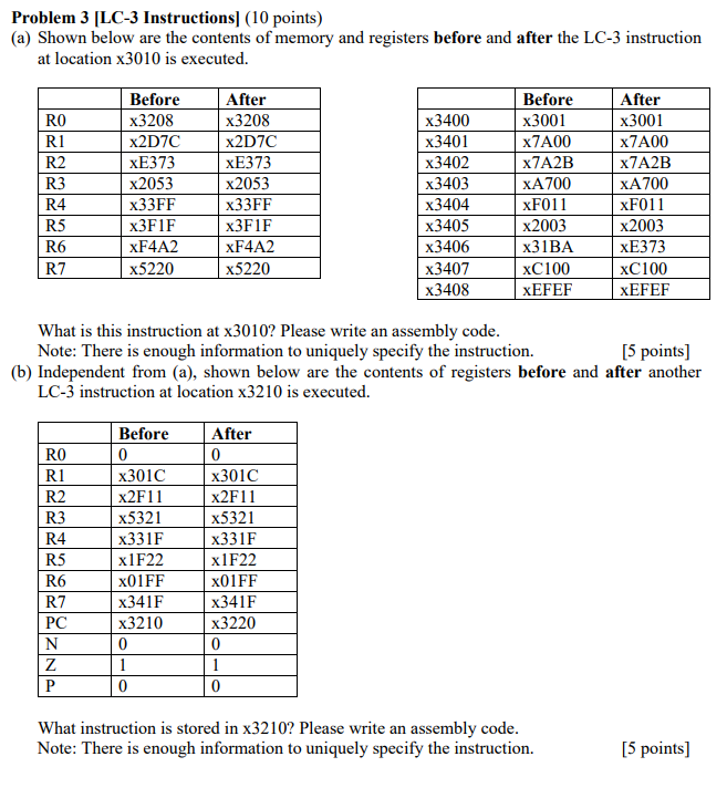  Problem 3 ILC-3 Instructions] (10 points) (a) Shown below are the