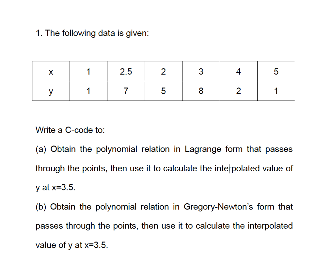  Compute in C-language Programming The following data is given: Write a
