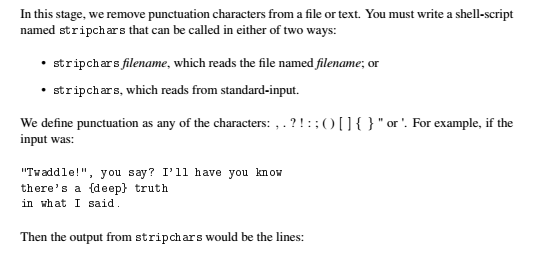 script shell In this stage, we remove punctuation characters from a file