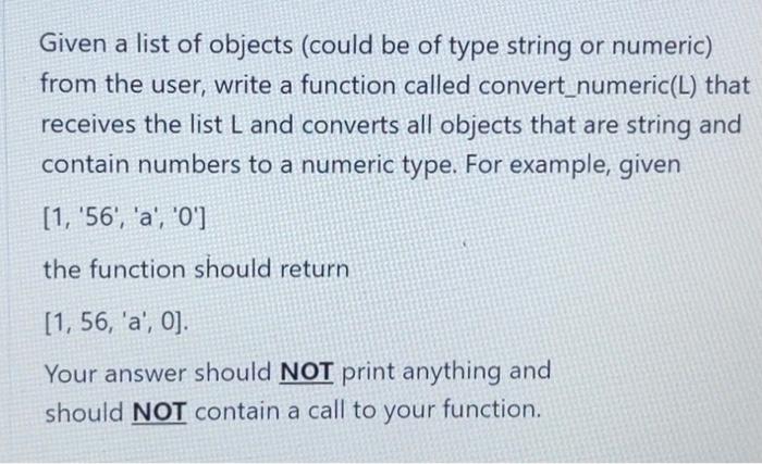 using python Given a list of objects (could be of type string