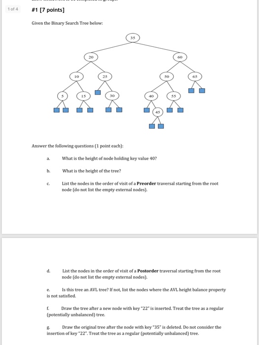  Binary search tree help 1 of 4 #1(7 points] Given the