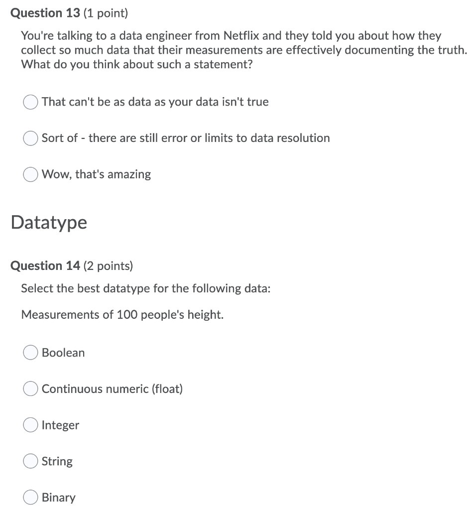  Question 13 (1 point) You're talking to a data engineer from