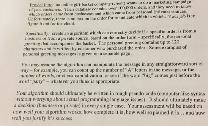  Create an algorithm which can correctly decide if a specific order