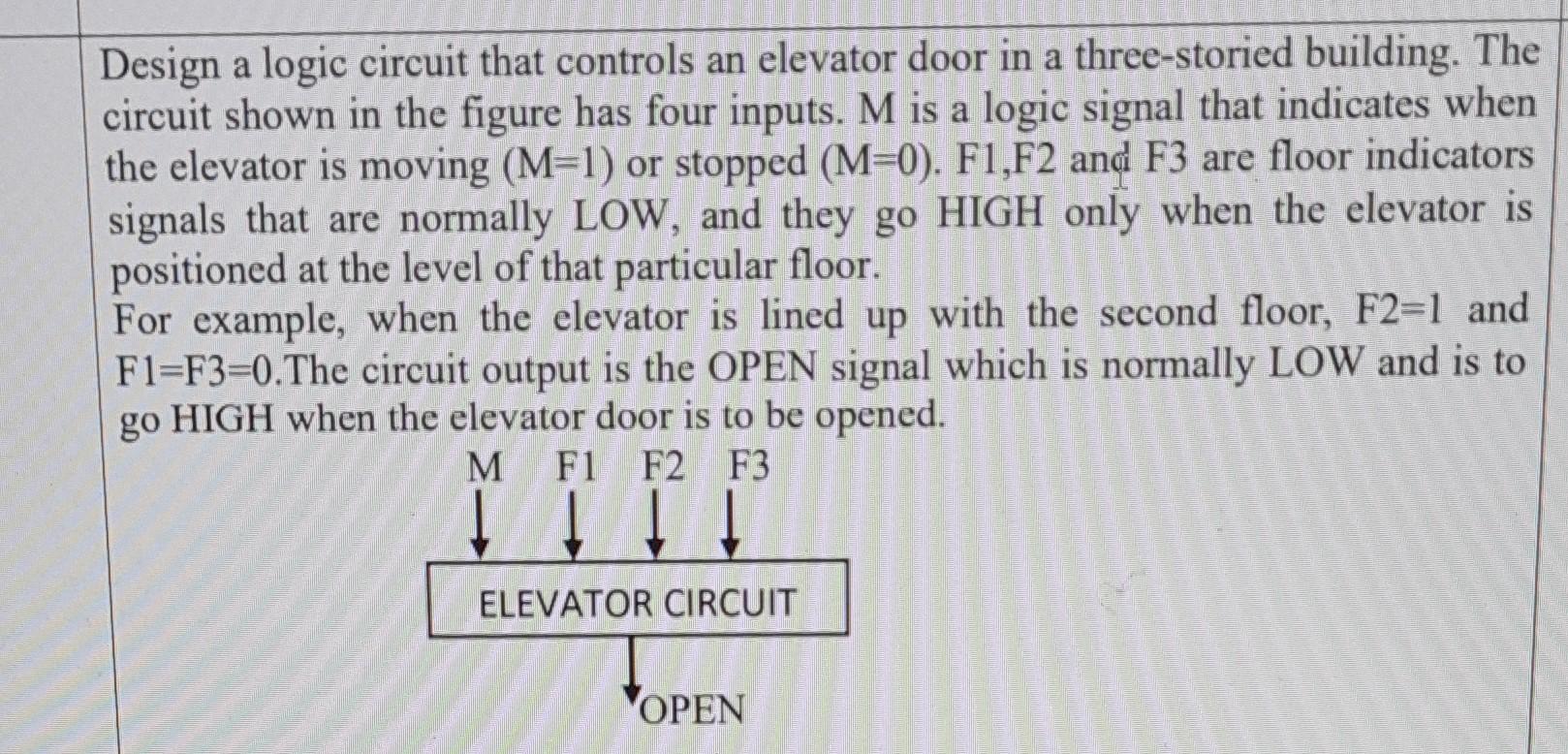  Design a logic circuit that controls an elevator door in a