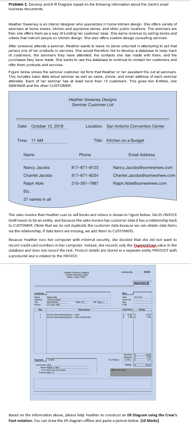  Problem 2. Develop and ER Diagram based on the folowing information