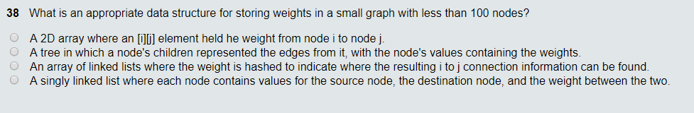  38 What is an appropriate data structure for storing weights in