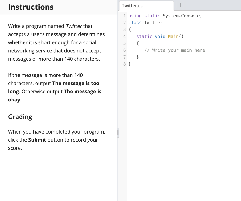  Instructions Twitter.cs + Write a program named Twitter that accepts a