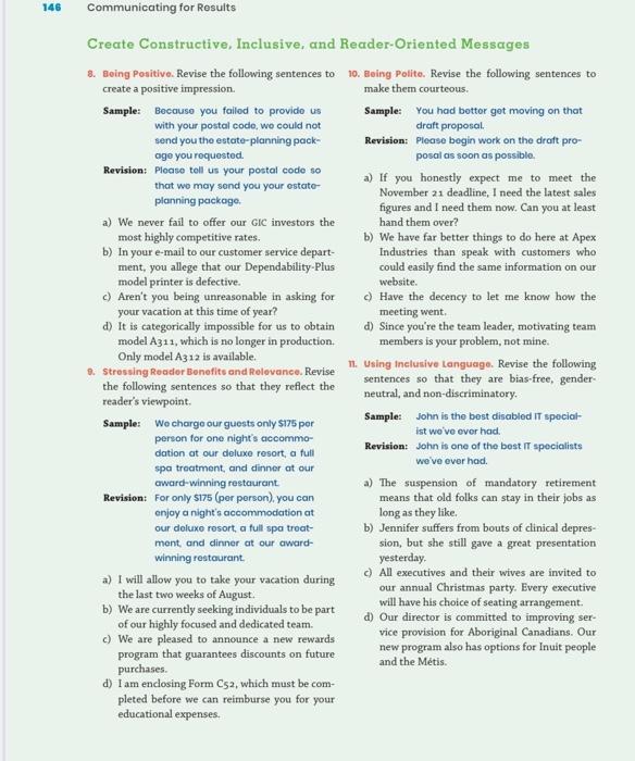  146 Communicating for Results Create Constructive, Inclusive, and Reader-Oriented Messages 8.