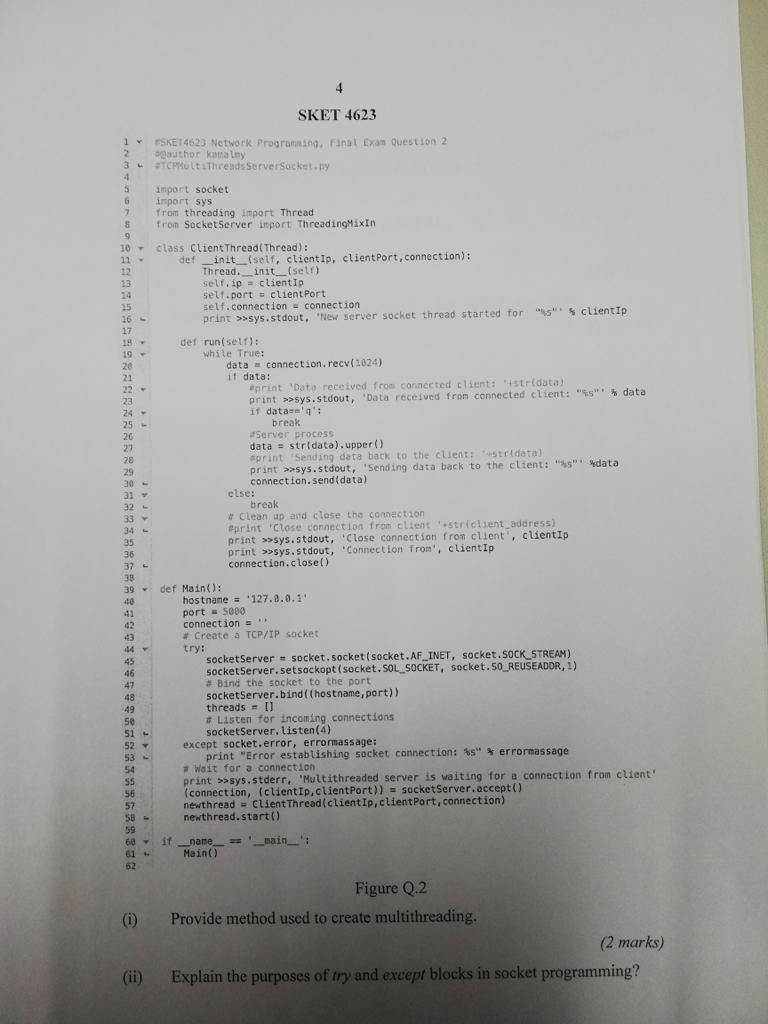 4 SKET 4623 - SKET 4623 Network Programming, Final Exam Question