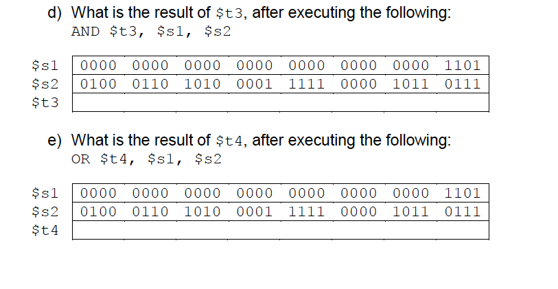 follows: $s1 0000 0000 0000 0000 0000 0000 0000 1101 a) What