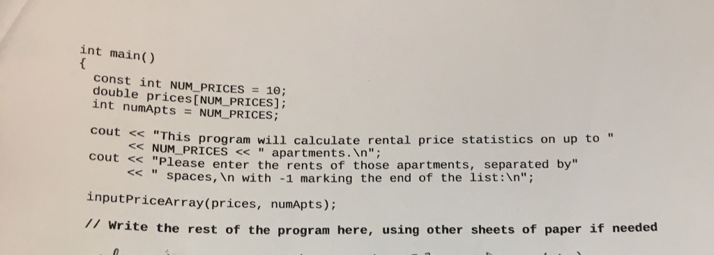 write three functions(main function and void inputPriceArray function) + extra points(one other