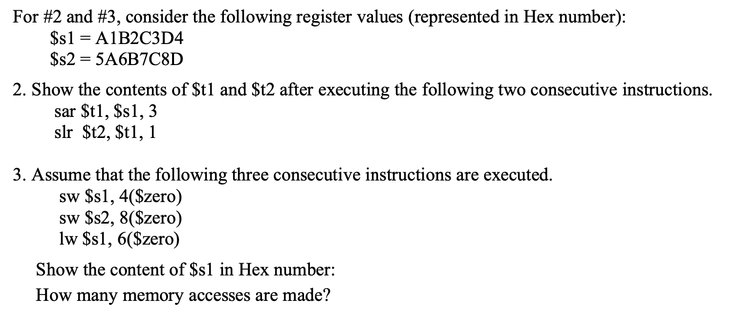 [MIPS Assembly] Need Help with 2 Questions Below For #2 and #3,