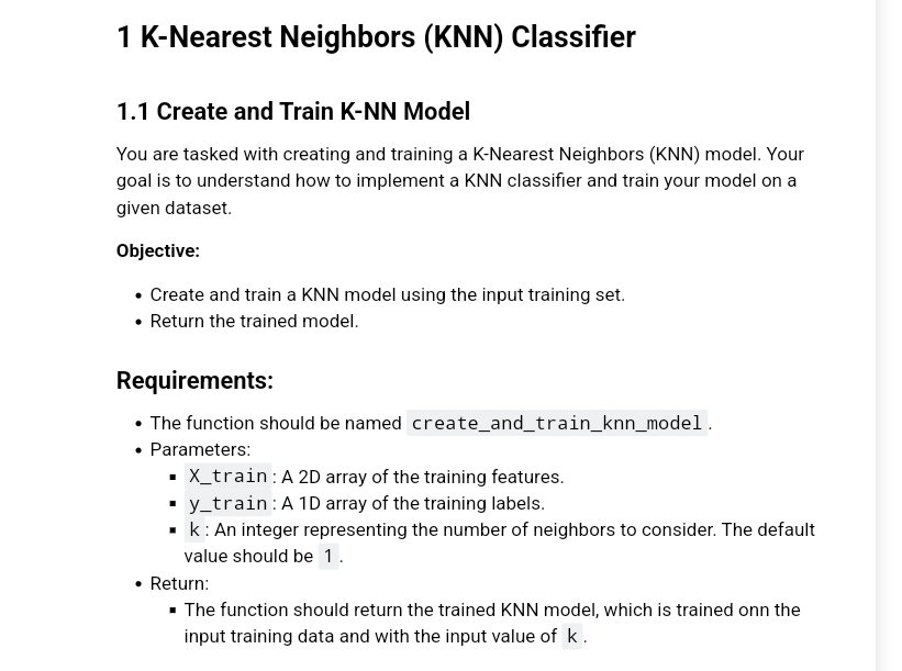  1 K-Nearest Neighbors (KNN) Classifier 1.1 Create and Train K-NN Model