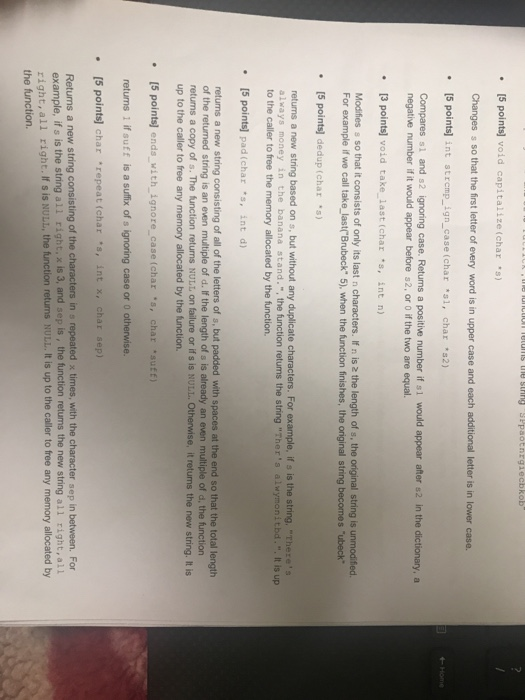 String library [5 points] void capitalize (char s) Changes s so that
