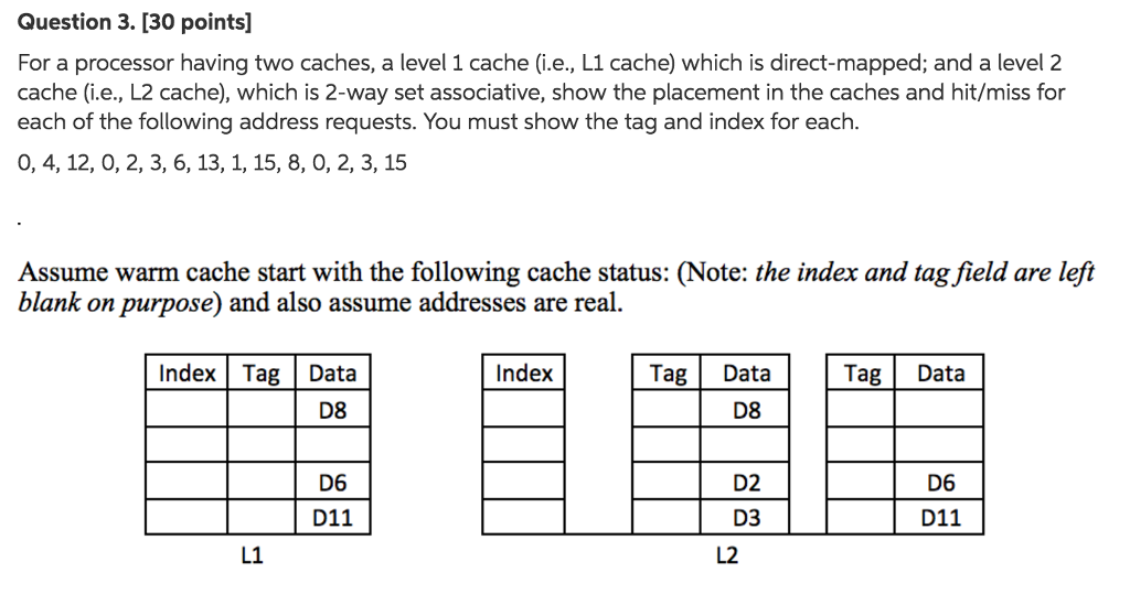  Note: For this homework assume the main memory has 16 addresses