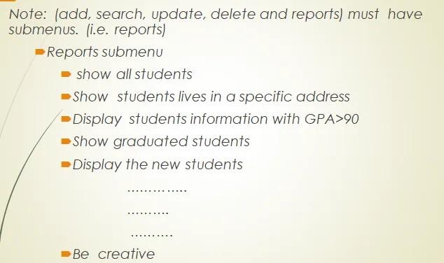 linked list for students information (you can used linear linked list). the