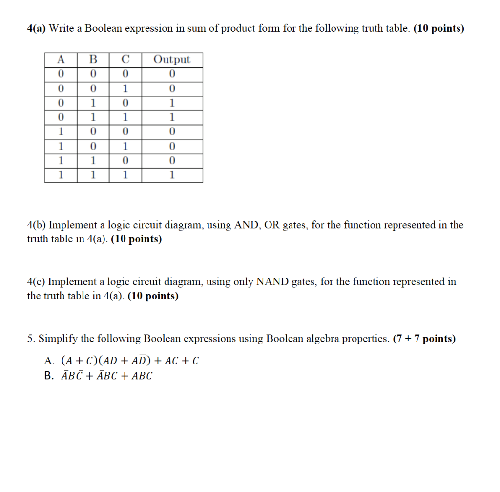 the truth table below for the following circuit. List the values in