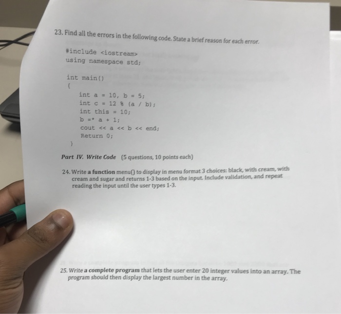  C++ 23. Find all the errors in the following code. State