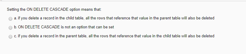 SQL Need help with the following question: Setting the ON DELETE CASCADE