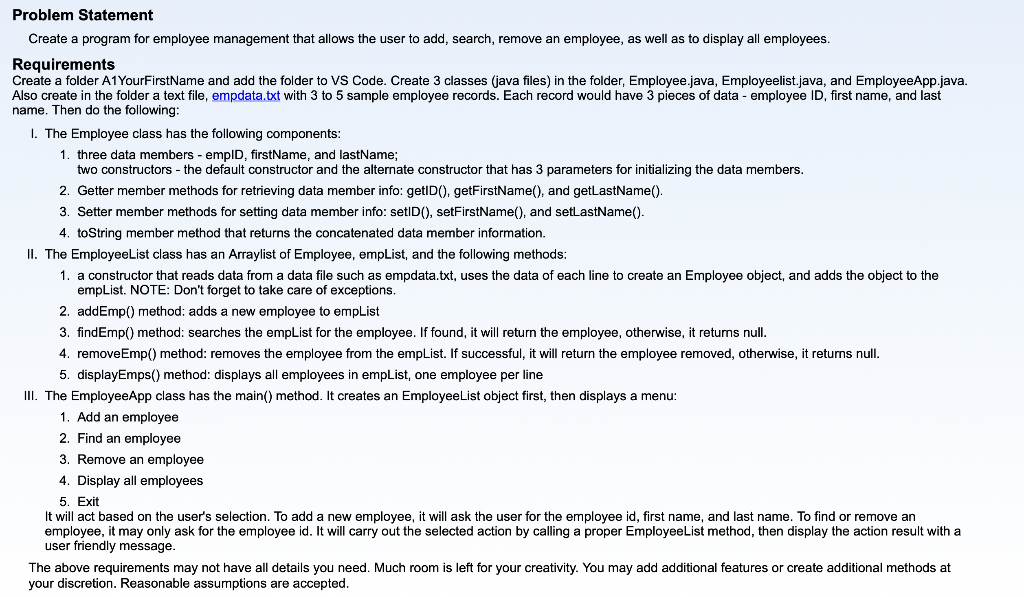  Create a program for employee management that allows the user to