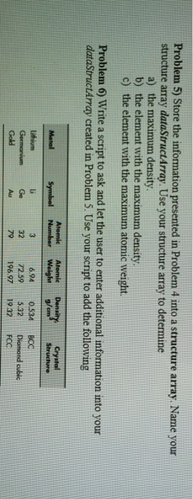  Problem 5) Store the information presented in Problem 4 into a