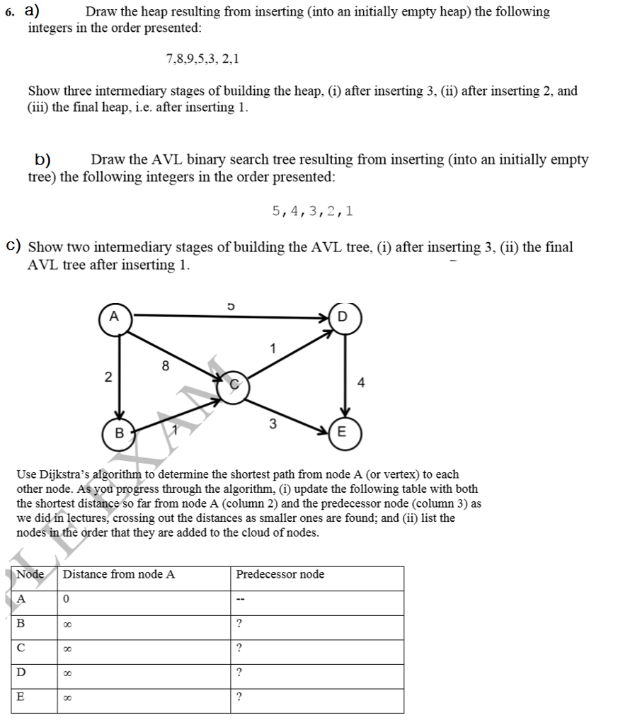 java 6. a) Draw the heap resulting from inserting (into an initially