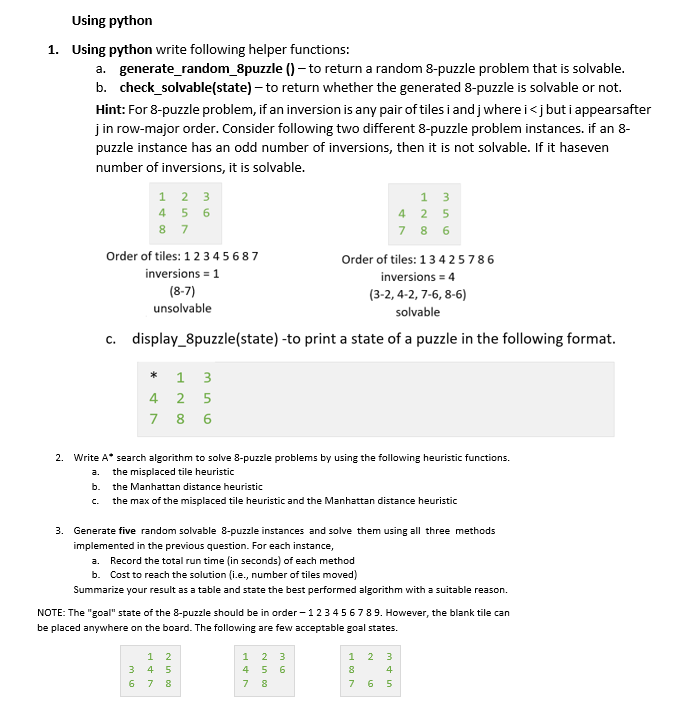 Using python 1. Using python write following helper functions: a. generate_random_Spuzzle