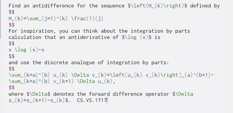 Find an antidifference for the sequence $\left(H_{k} ight) $ defined by