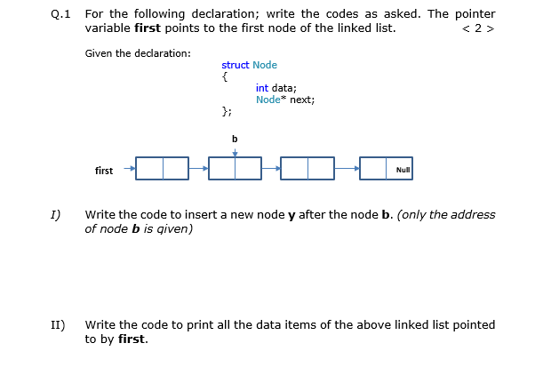 Q.1 For the following declaration; write the codes as asked. The