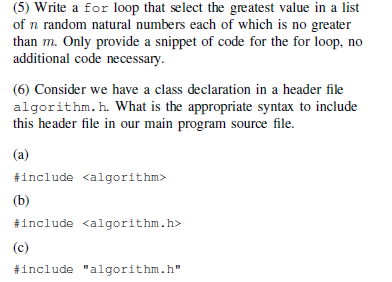  Language is C++ (5) Write a for loop that select the