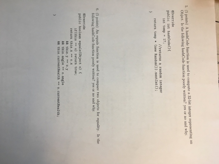  Plz do 2 problems 5. (5 points) A hashCode function is