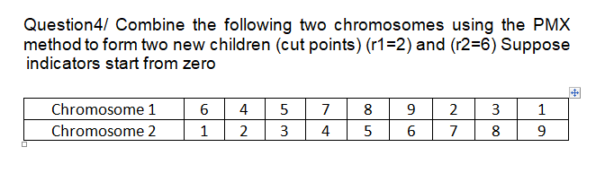  Question4/ Combine the following two chromosomes using the PMX method to