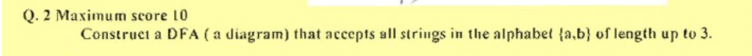  Q. 2 Maximum score 10 Construct a DFA (a diagram) that