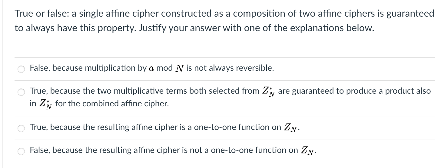  True or false: a single affine cipher constructed as a composition