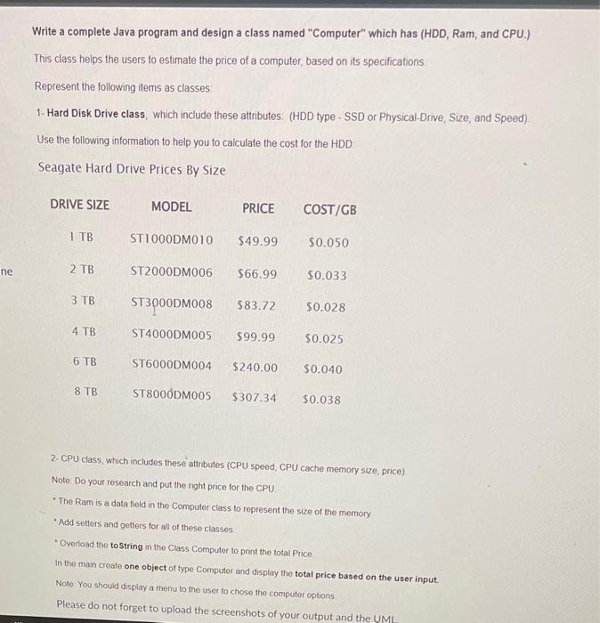 , java please. Write a complete Java program and design a class