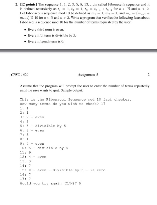 C++ programming 2. [12 points] The sequence 1, 1, 2. 3, 5.