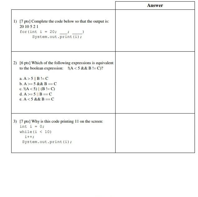 plz solve my java question Answer 1) 17 pts] Complete the code