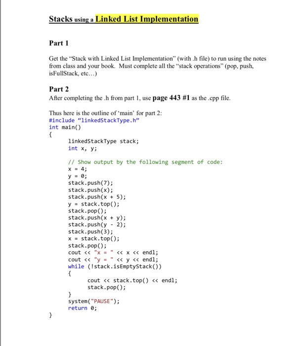  How would you convert the program below in stacks using linked