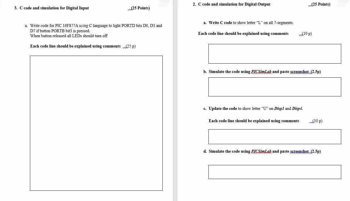  2. C code and simulation for Digital Output (25 Points) 3.