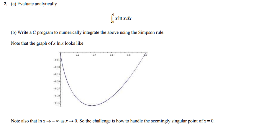 Write the following in C program: 2. (a) Evaluate analytically (b) Write