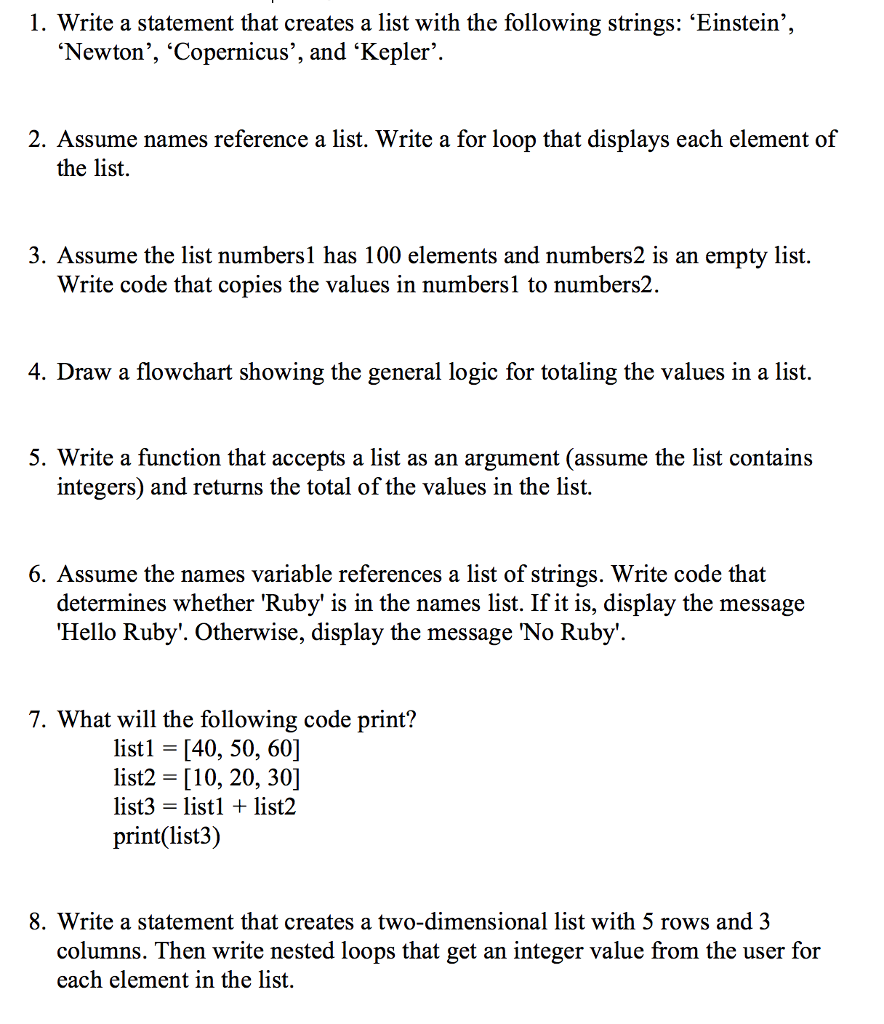 I need this ASAP Write a statement that creates a list with