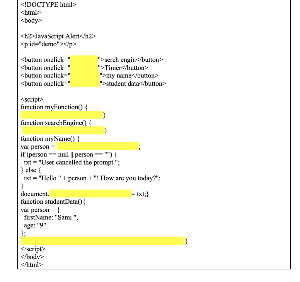  JavaScript Alert serch engin ">Timer ">my name ">student data function myFunction()