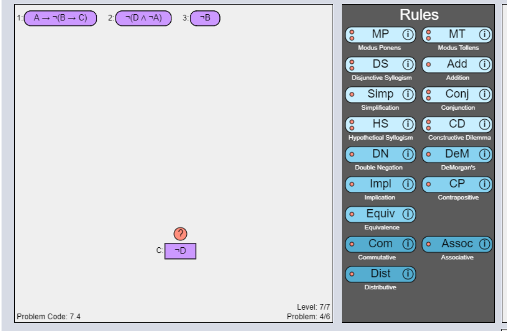 Do a direct logic proof using the rules provided. Please show lines
