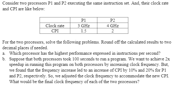  Consider two processors P1 and P2 executing the same instruction set.