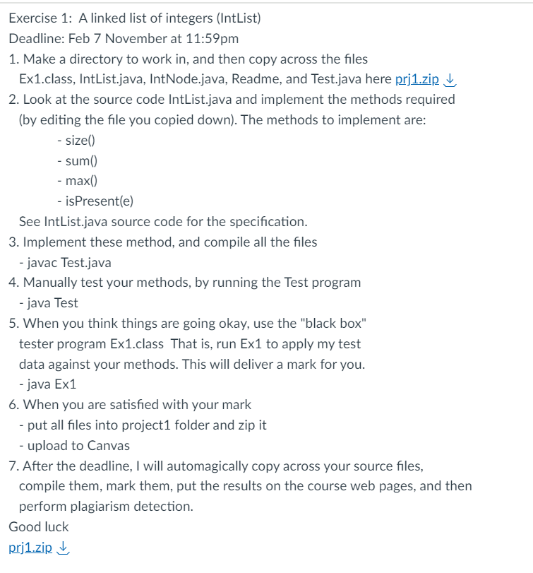  Please do this in java Exercise 1: A linked list of